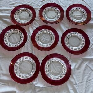 8 Tiffin Franciscan Kings Crown Ruby Flashed Luncheon Plates Set Dishes MCM Lot